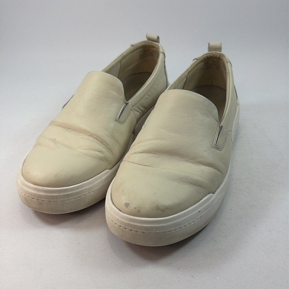 Vionic Carson Shoes Women's Sz 9 Cream Leather Comfort Orthotic Sneakers Slip On